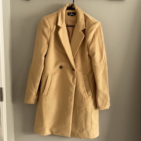 Lulus Tan/beige Long Double Breasted Long Coat - Picture 5 of 5